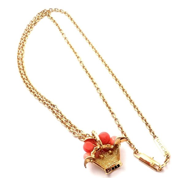 Authentic Van Cleef & Arpels 18k Gold Coral Bead Fruit Basket Pendant Necklace - Picture 14 of 14